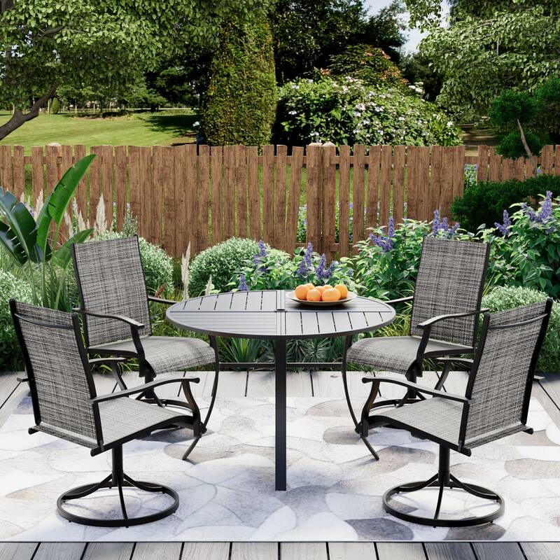 Patio Dining Set, Outdoor Dining Table and Chairs Set with Textilene Chairs, Adjustable Umbrella Hole for Garden, Backyard