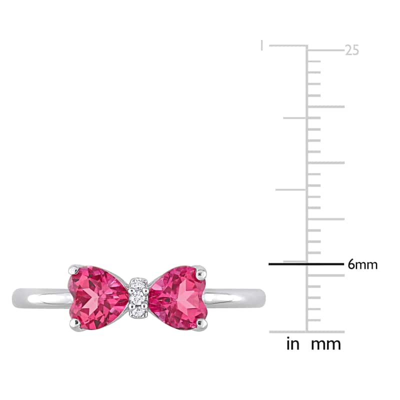 Miadora 1ct TGW Pink Topaz and Diamond Accent Bow Ring in 10k White Gold