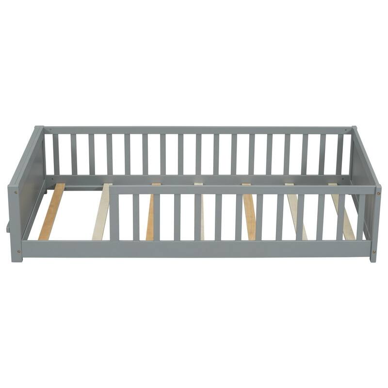 Floor Platform Bed with Built-in Book Storage Rack,Twin Size