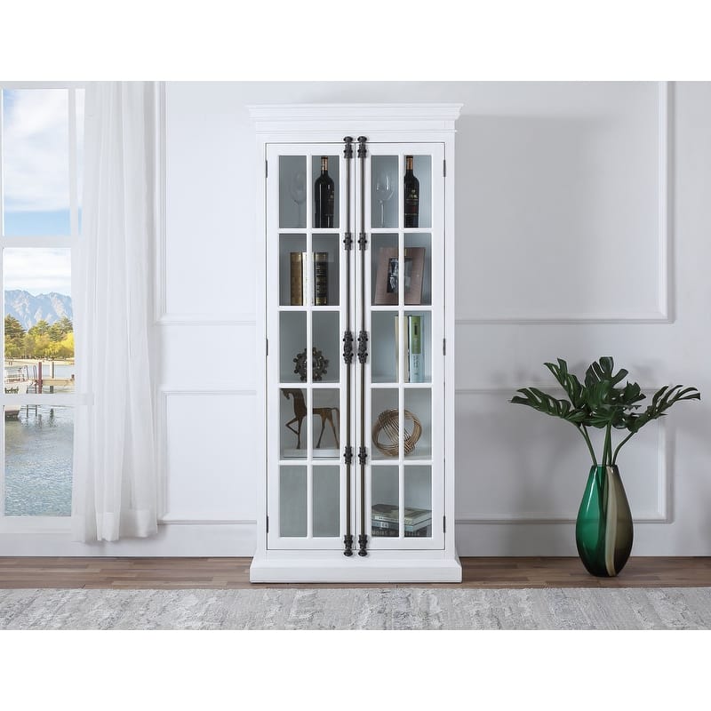 Best Master Furniture Poplar Wood 4 Shelves with Glass Curio Cabinet - White