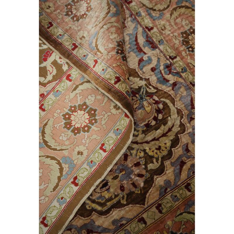 Hand Knotted Traditional Silk Brown Floral Area Rug - 3' 10'' X 2' 4''