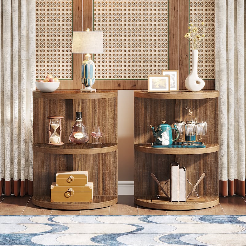 3-Tier Half-Moon End Table, Semi-circular Half-Round Side Table for Living Room - Brown-2
