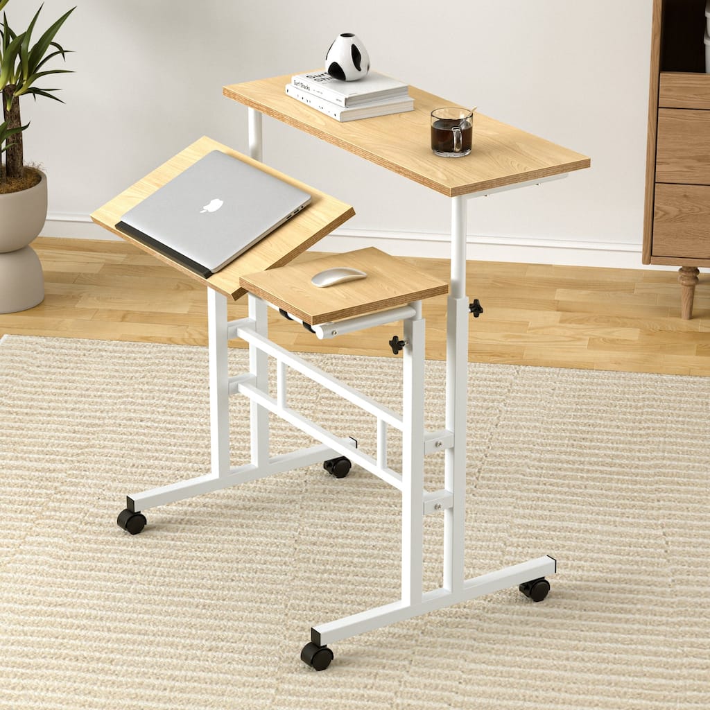 Small Standing Desk Adjustable Height, Mobile Stand Up Desk with Wheels 49.5 Inch Portable Rolling Desks