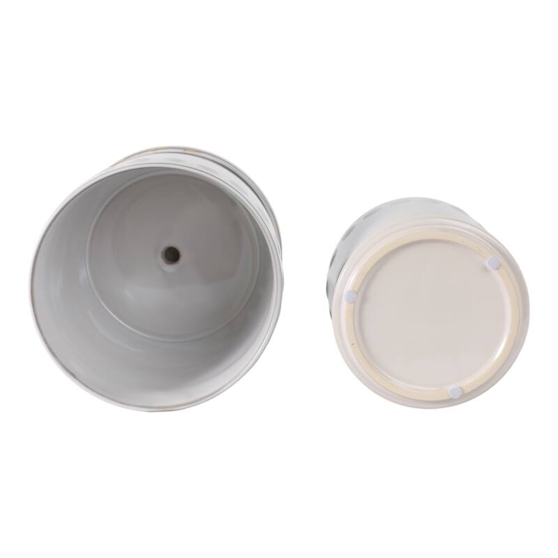 Ceramic Planter with Saucer, Bubble Trim Design - Set of 2, 8",6", Green