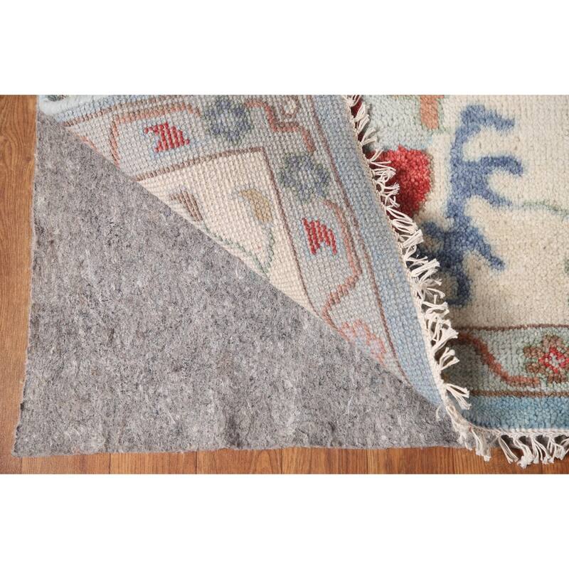 Light Blue Floral Oushak Area Rug Hand-Knotted Wool Carpet - 8'0"x 9'8"