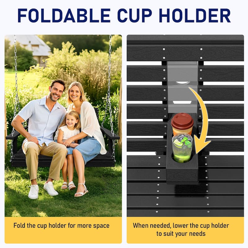 HDPE Plastic Outdoor Porch Swing 2-Person With Chains