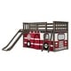 preview thumbnail 13 of 15, Twin Over Twin Low Bunk Bed with Slide & Firetruck Curtain