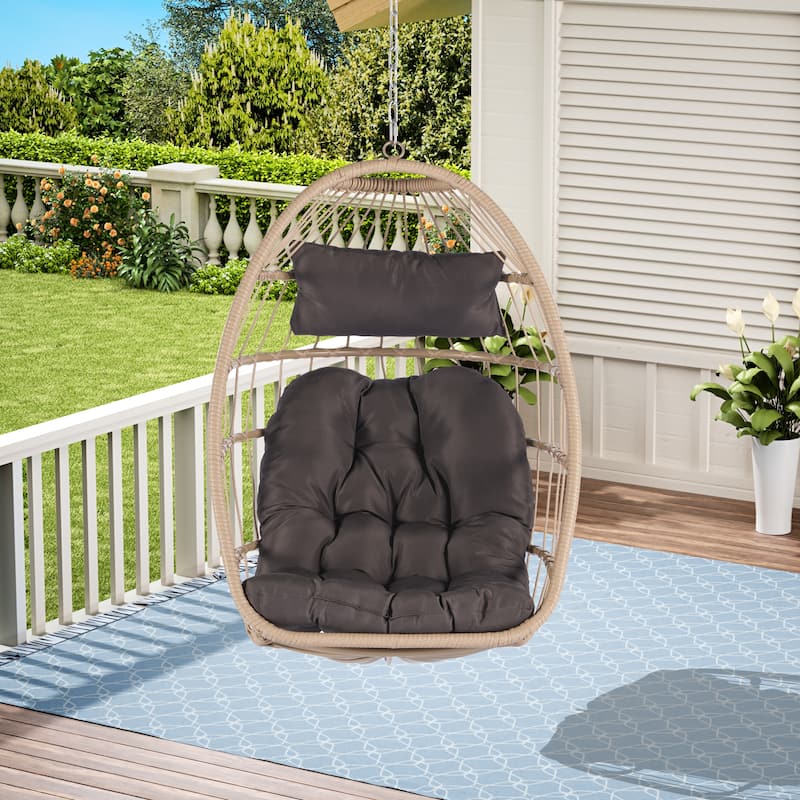 Outdoor Garden Rattan Egg Swing Chair Hanging Chair - Dark Grey