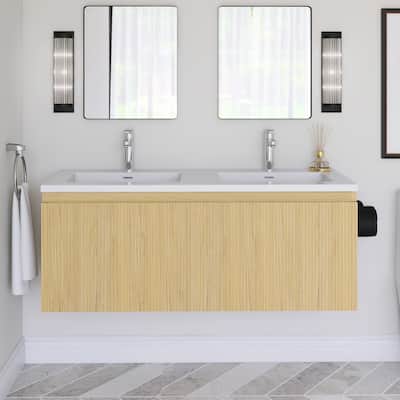48'' Floating Bathroom Vanity in Yellow Oak with Integrated Resin Top - 47.24'' x 18.90'' x 18.19''