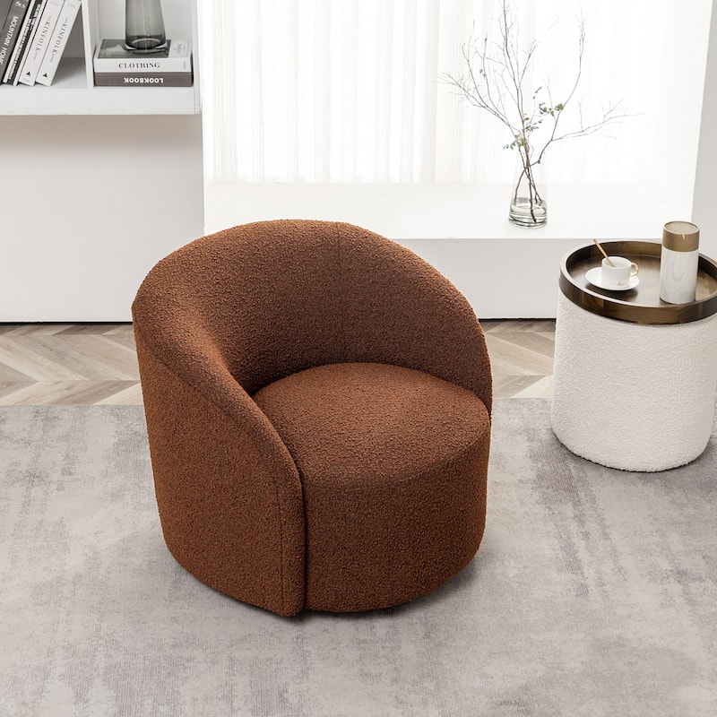 KINWELL 34" W Upholstered Boucle Swivel Barrel Accent Chair