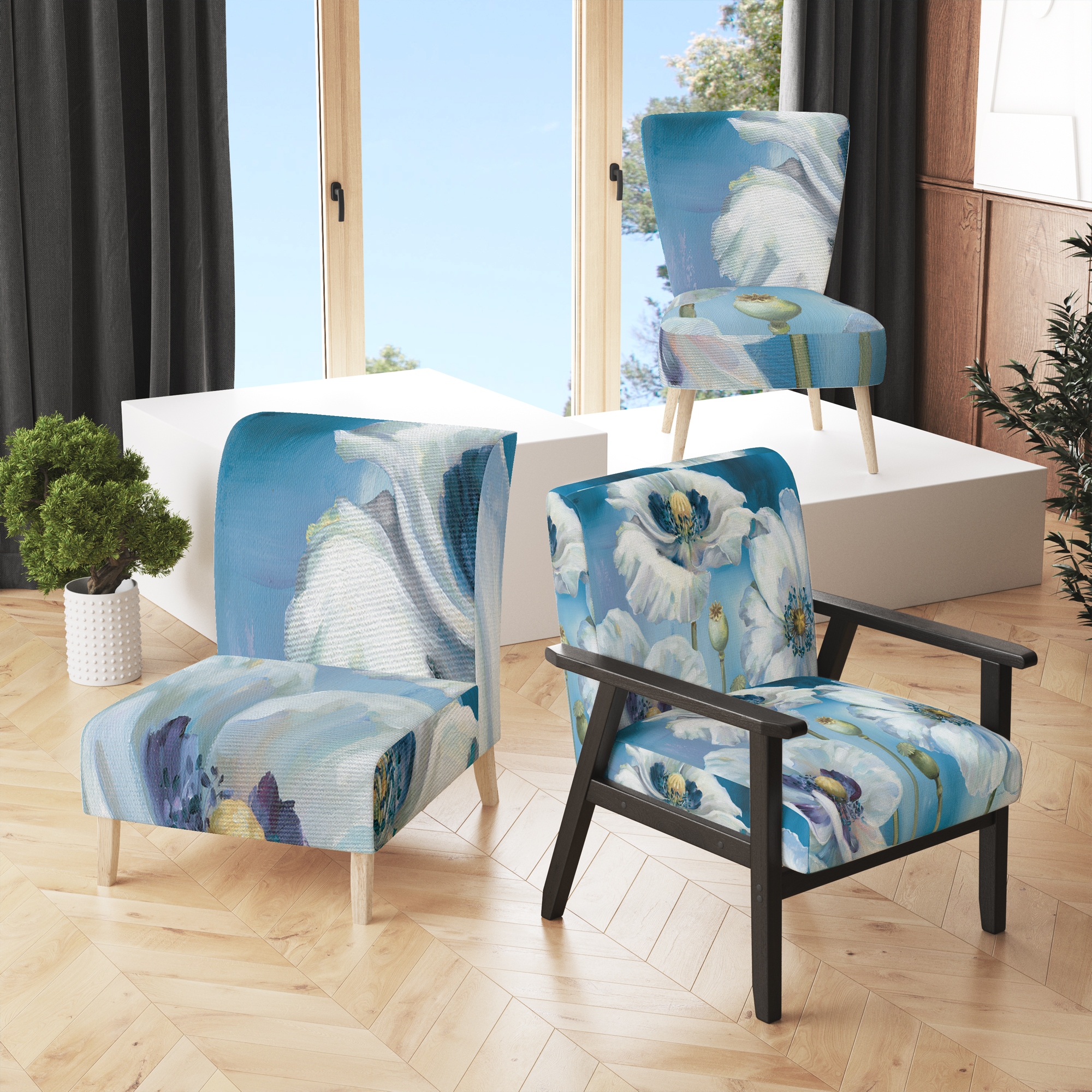 Blue farmhouse store accent chair