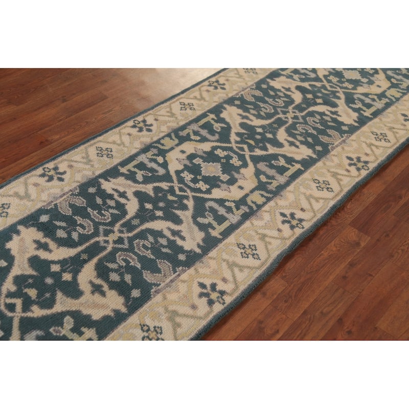 Teal Oushak Oriental Runner Rug Handmade Wool Carpet - 2'8" x 9'9"