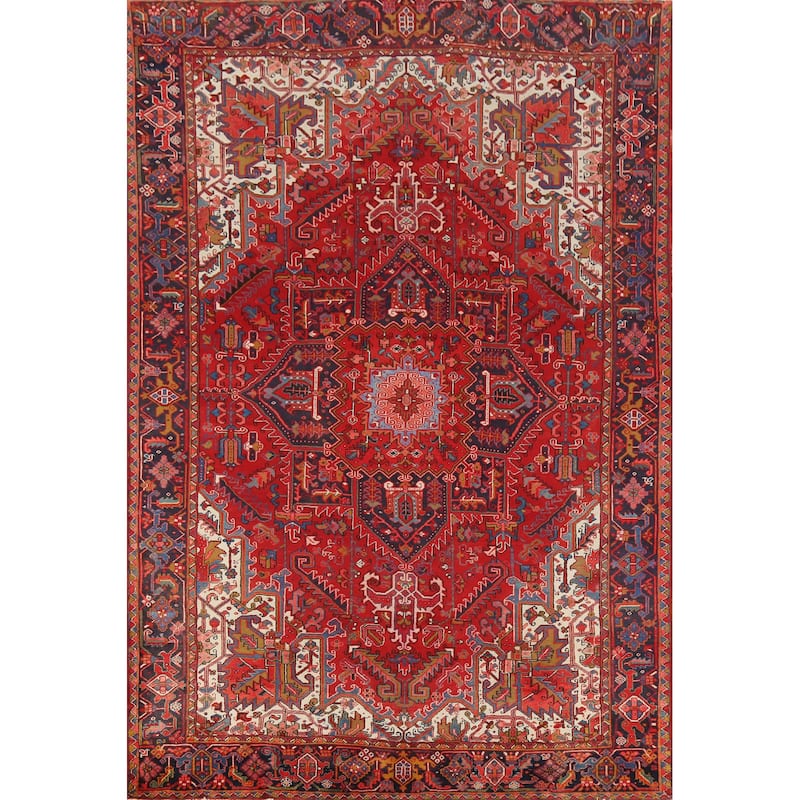 Hand Knotted Oriental 100% Wool Carpet Traditional Medallion Red Heriz Area Rug - 11' 5'' X 8' 5''