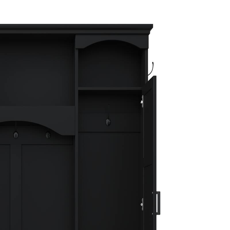 Modern Hall Tree with Adjustable Shelves Dual Cabinets Bench Entryway Organizer