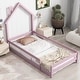 preview thumbnail 2 of 7, Twin Size Montessori Floor Bed with Fences, Modern Twin Kids Bed with House-shaped Headboard, Wood Twin Bed Frame for Girls,Boys