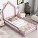 preview thumbnail 9 of 33, Twin Size Wood bed with House-shaped Headboard Floor bed with Fences