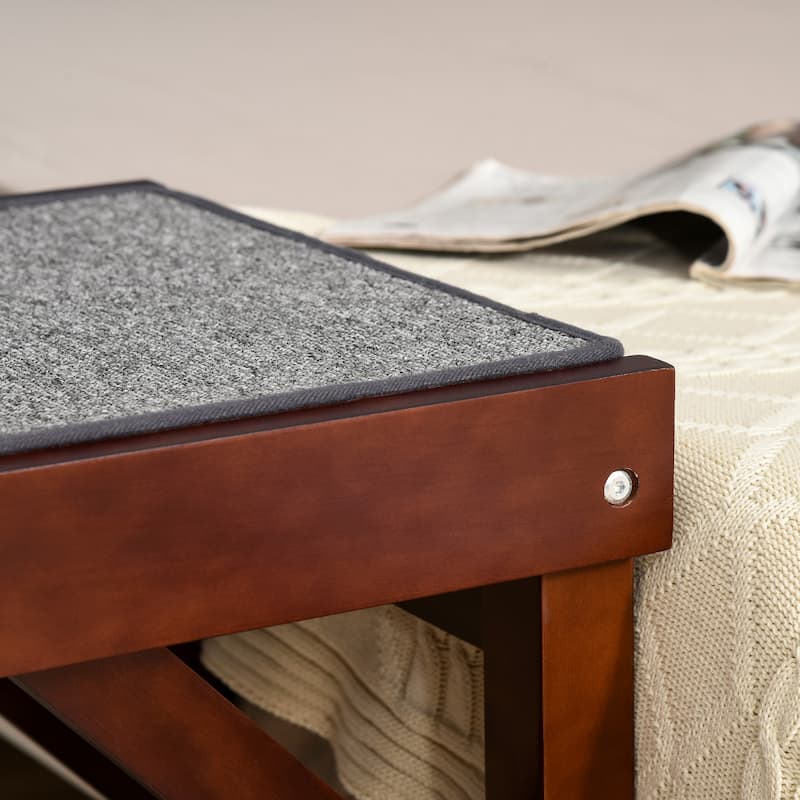 PawHut Pet Ramp for Dogs Non-slip Carpet Top Platform Pine Wood 69.75"L x 16"W x 25"H, Brown Grey