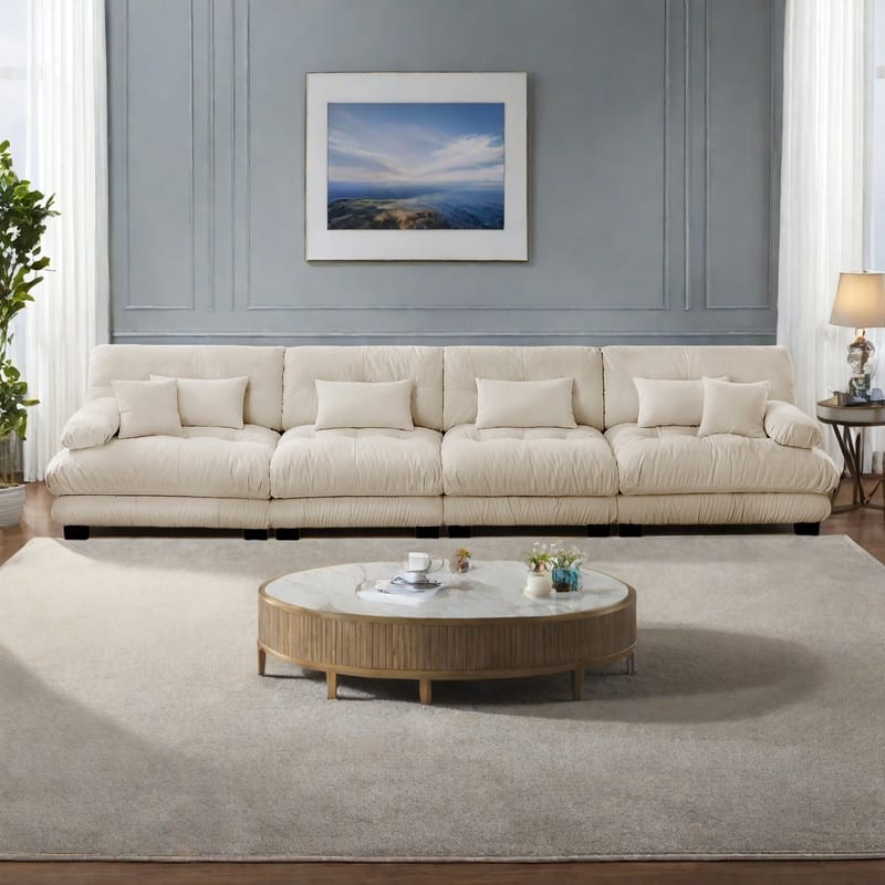 173.2" 4-Seat Chenille Sectional Sofa with Deep Seating and Modular Design - Light Coffee