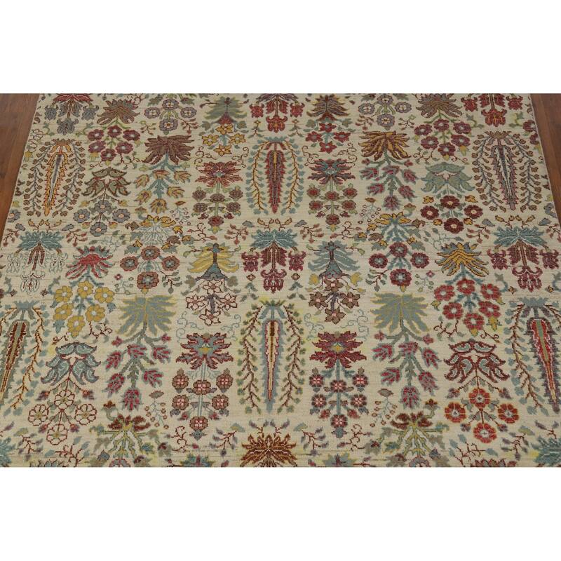 Hand Knotted Oriental 100% Wool Carpet Traditional All-Over Beige & Ivories Ziegler Area Rug - 7' 8'' X 5' 7''