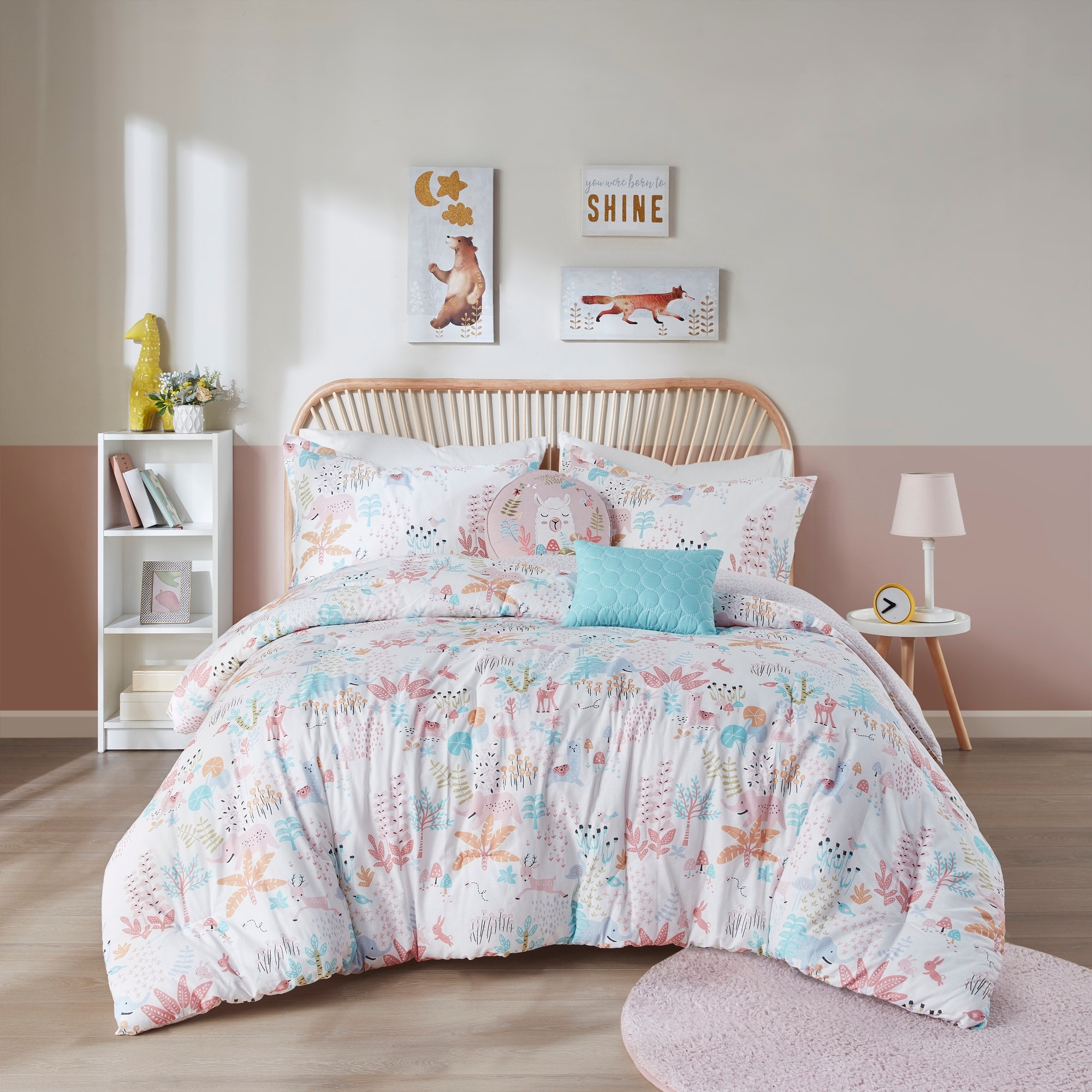 Intelligent Design Kids Iris Blush Woodland Animals Cotton Reversible Comforter Set