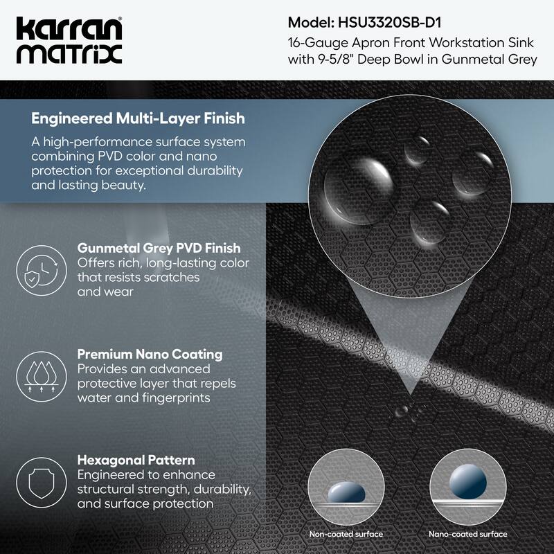 Karran Matrix 33" Apron Front Workstation 16 Gauge Single Bowl Stainless Steel Kitchen Sink with Accessories