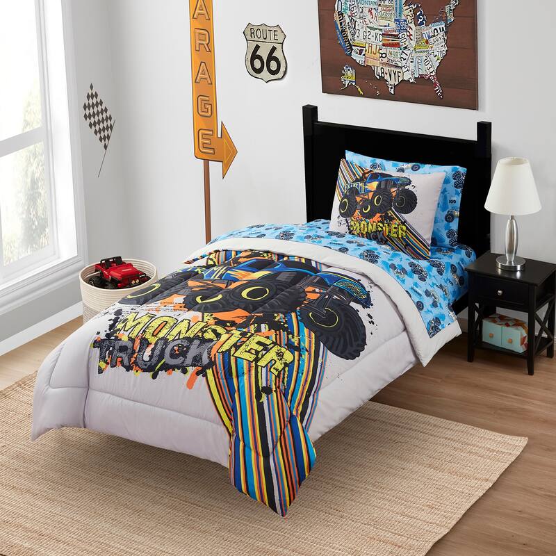 Kids Monster Truck Bed in a Bag Comforter, Sham & Sheet Set
