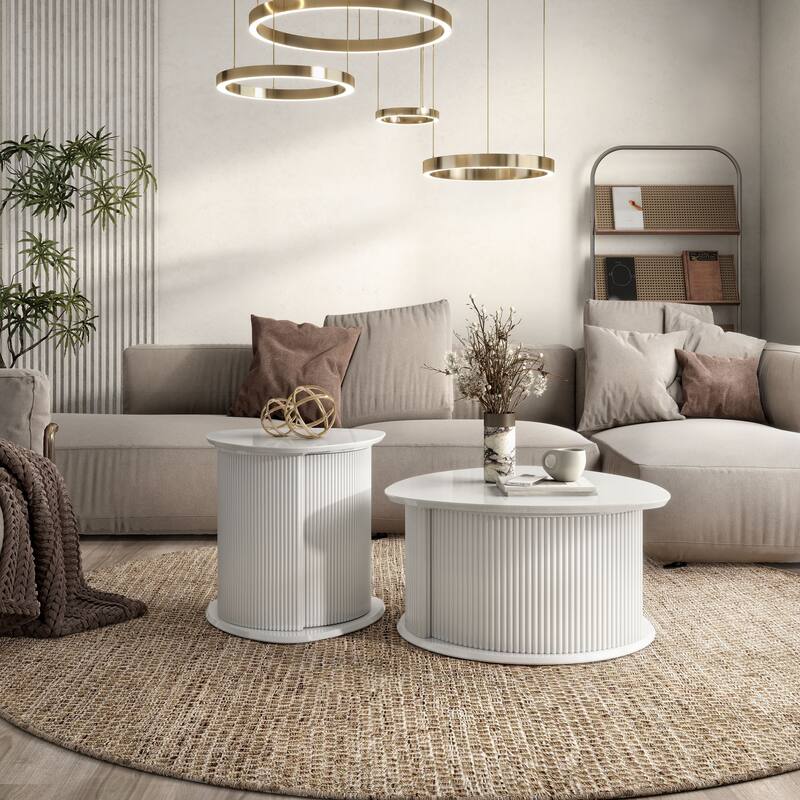 Furniture of America Astra Modern 2-Piece Glossy White Triangle Storage Coffee Table Set