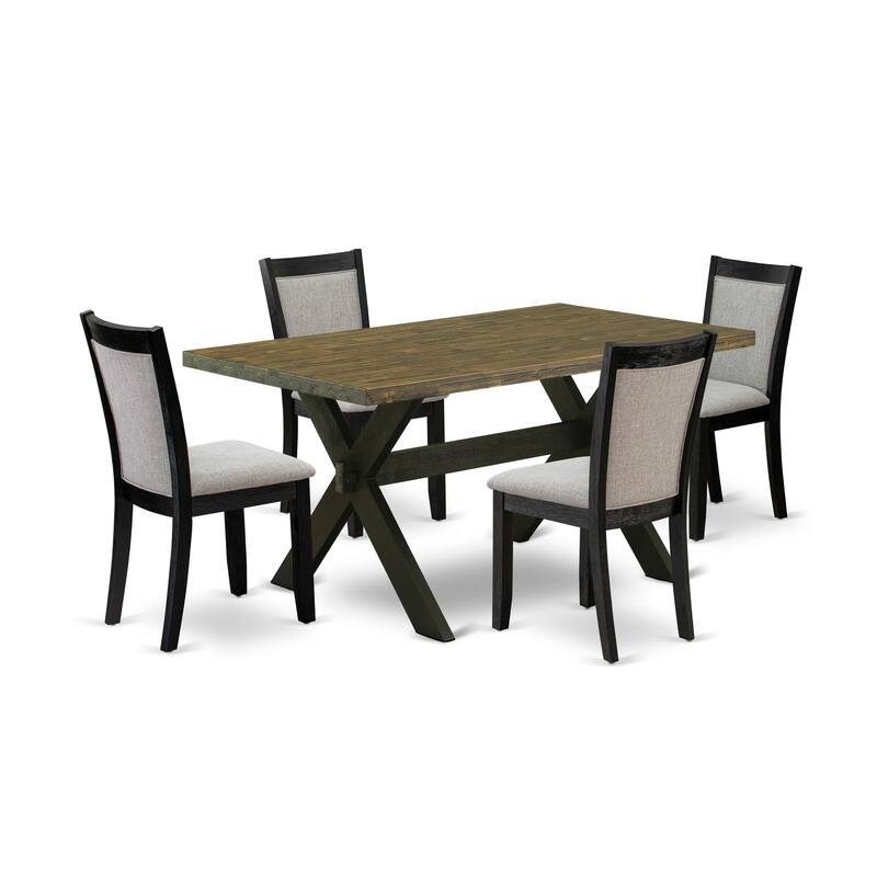 East West Furniture Kitchen Table Set- a Dining Table & Shitake Linen Fabric Parsons Chairs, Wire Brushed Black.(Pieces Options)