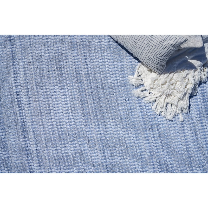 Florence Indoor/Outdoor Flatweave PET yarn Light Blue Area Rug.