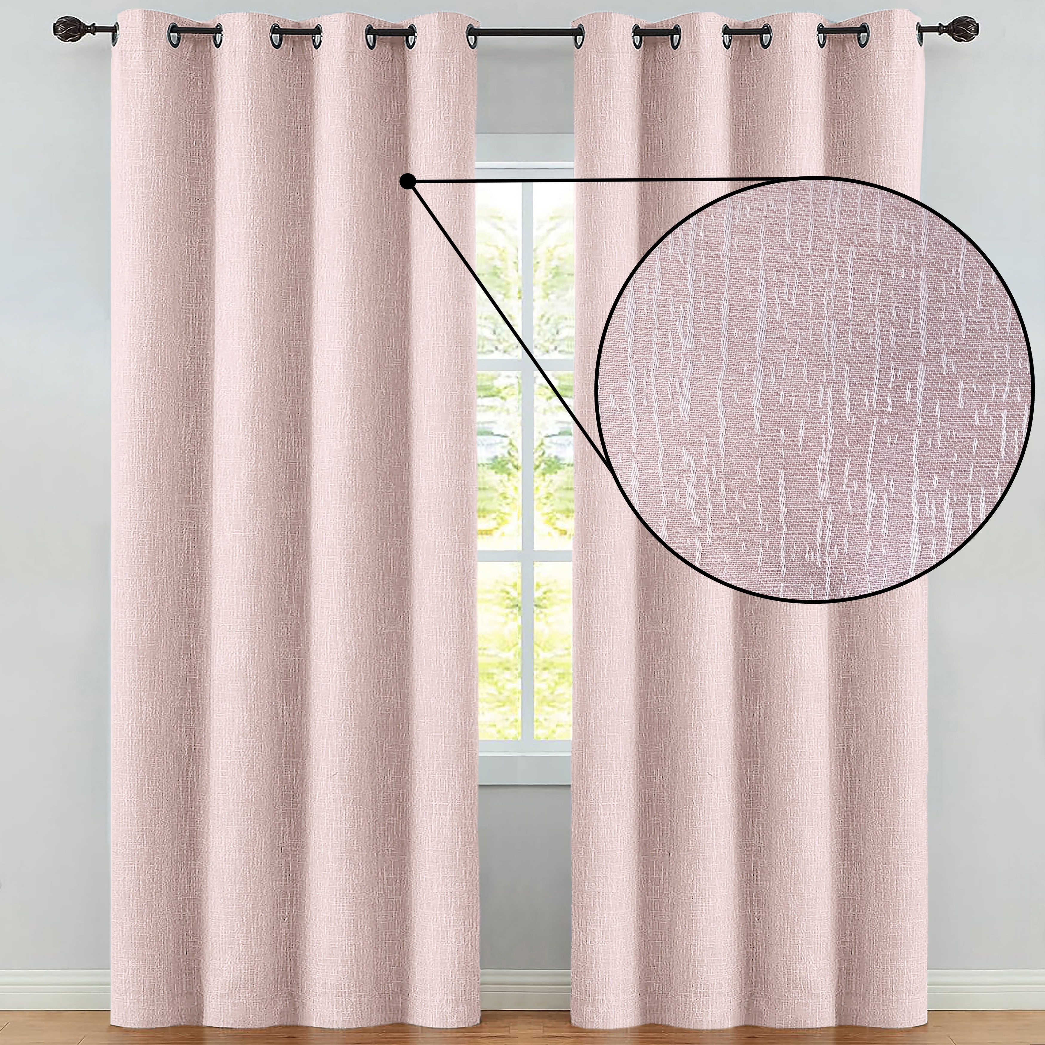 2 Piece Blush Pink Textured Silky Blackout Curtain Panel Set - 104
