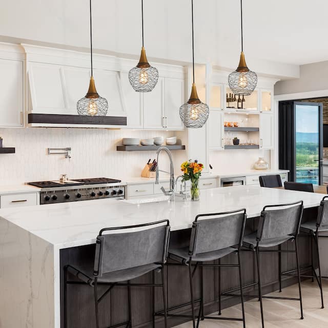 Alisar Modern 7inch Mini Farmhouse Cage Pendant Lights 1-light Metal Wire Black Ceiling Lights for Kitchen Island