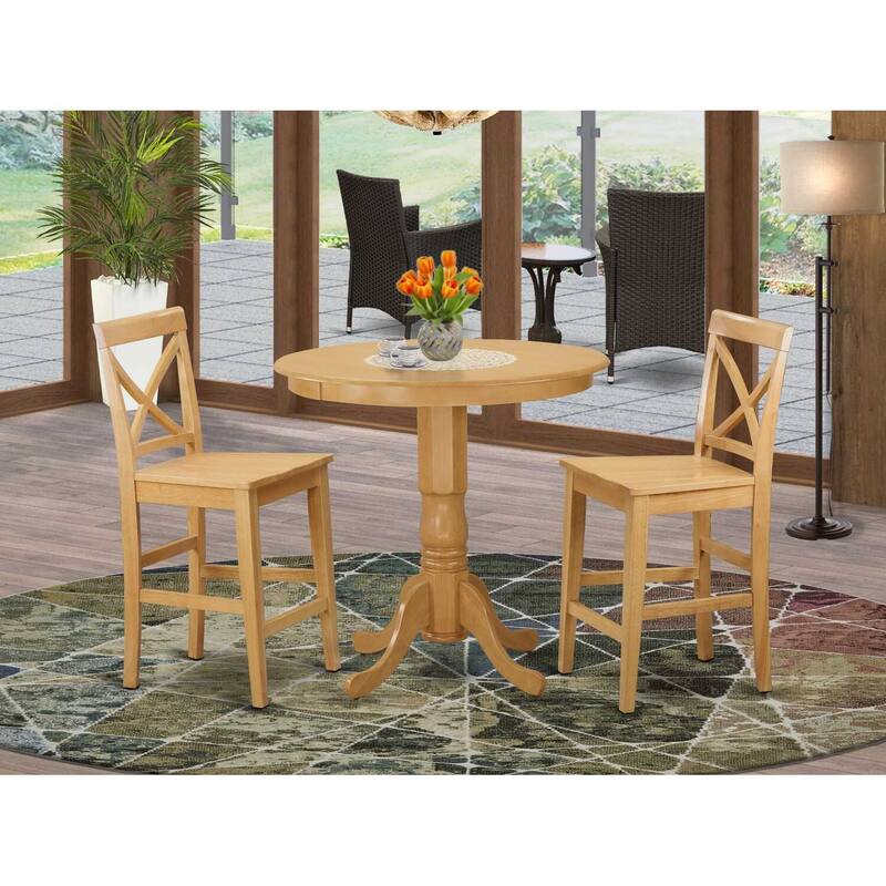 HomeStock 3-Pc Natural Oak Finish Solid Wood Top - Dining Room Set - Seats 4
