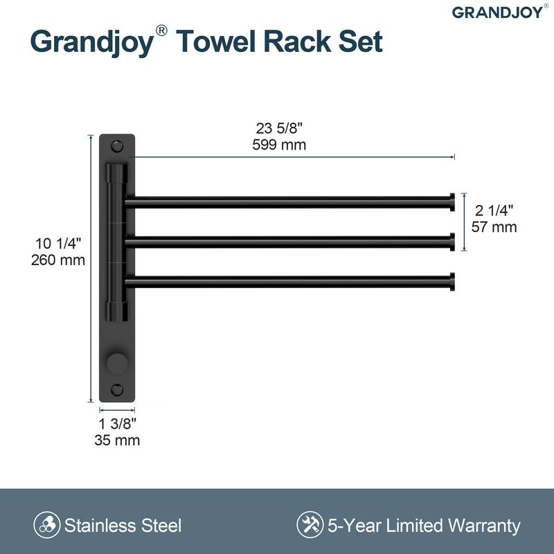 GRANDJOY Wall-Mounted Stainless Steel Swivel Towel Bar with 3 Rotatable Arms