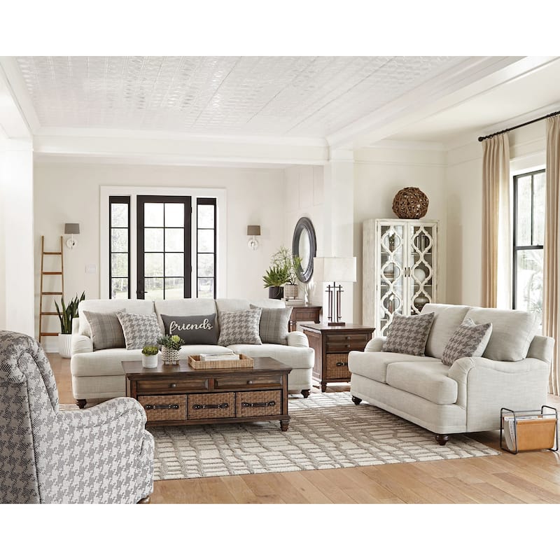 Linen-Like Fabric Sofa with Recessed Arms