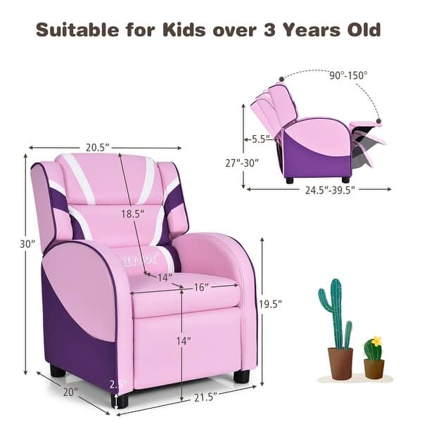 dimension image slide 0 of 2, Kids Recliner Chair Gaming Sofa PU Leather Armchair w/Side Pockets - 21.5'' x 20'' x 30'' (L x W x H)