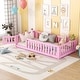 preview thumbnail 19 of 34, Kid-Friendly Twin Size Floor Bed with Safety Guardrails and Door - Easy Access Design Pink