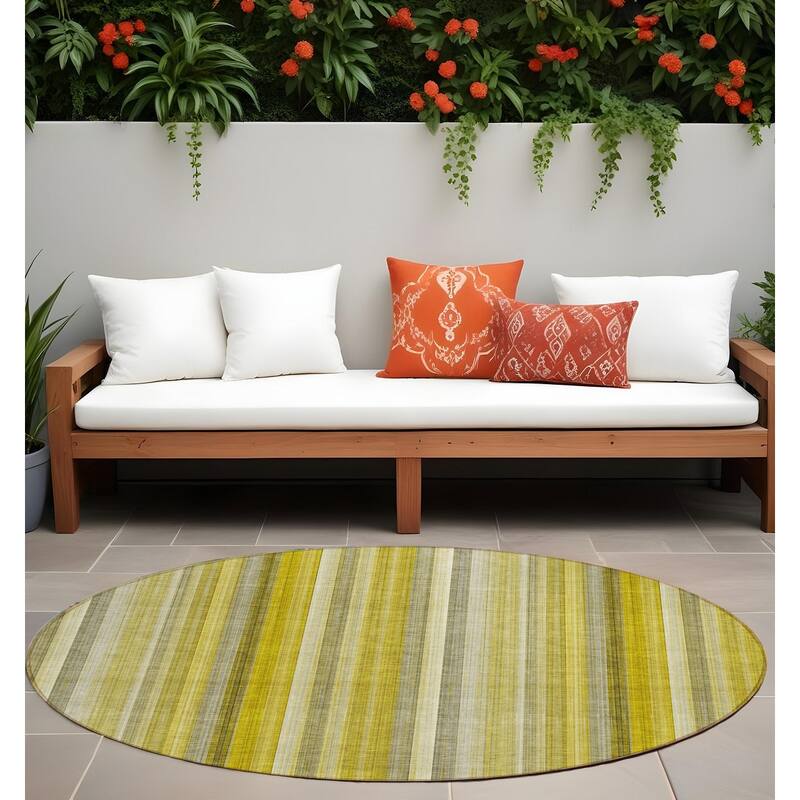 Almiro Stripe Weather Resistant Timeless Fusion Outdoor Rug - 8' Round - Gold