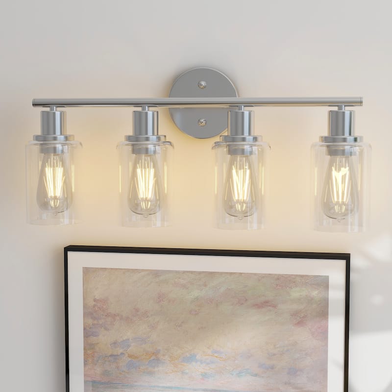 4-Light Bathroom Vanity Light with Clear Glass - Brushed Nickle