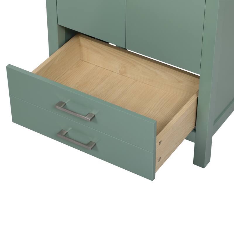 Simple Freestanding Storage Cabinet Single Sink Vanity for Bathroom with 2 Doors Cabinet, Large Drawer and Silver Metal Handles