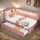 preview thumbnail 2 of 14, Trundle Upholstered Platform Bed with USB Ports and 7 Colors LED Belt