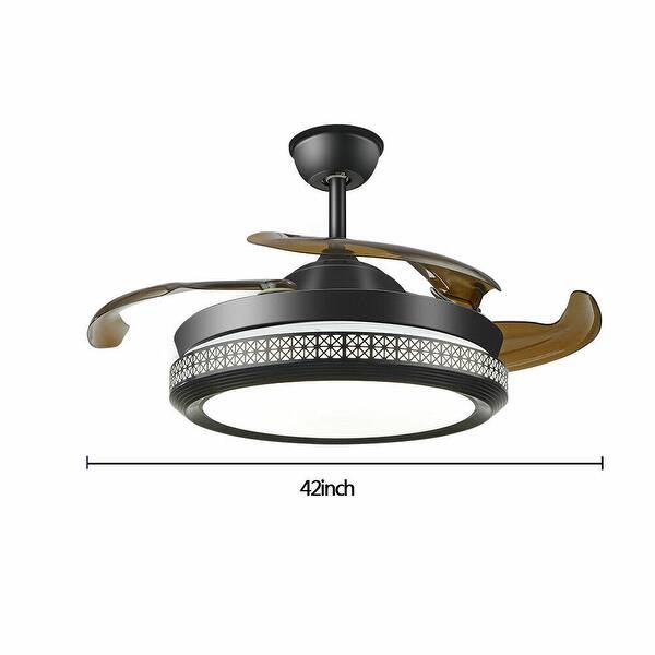dimension image slide 1 of 2, 42Inch Black Retractable LED Ceiling Fan With Remote Control
