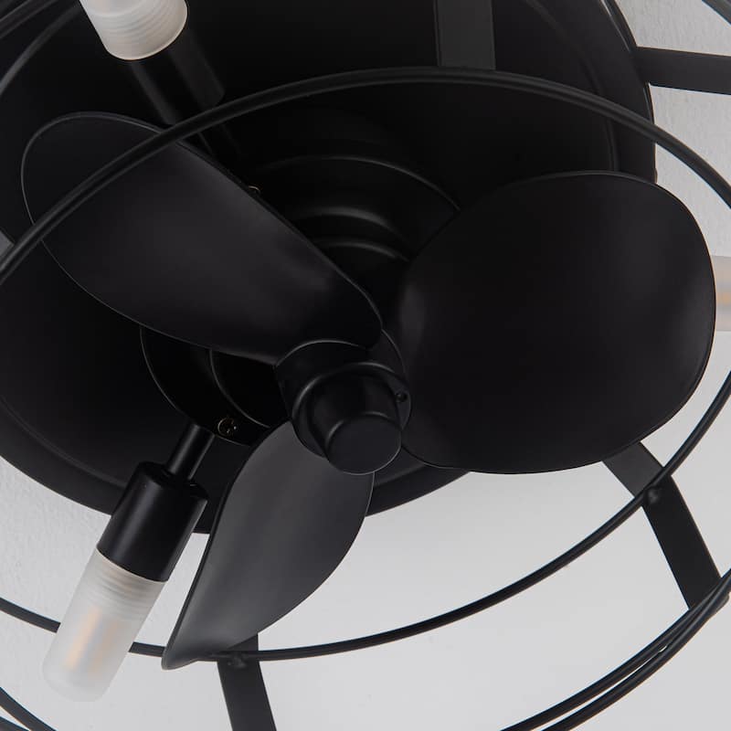 12" 3-Blade 3-Light Black Cage Ceiling Fan with Light
