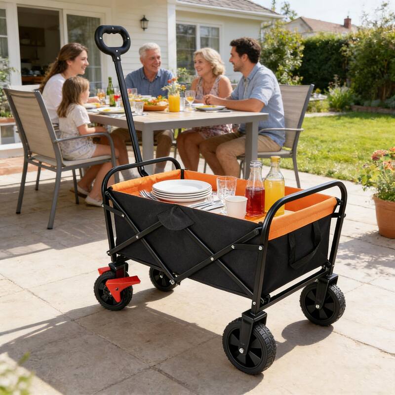 Anmytek Orange Black Mini Folding Brake Wagon Garden Shopping Beach Cart