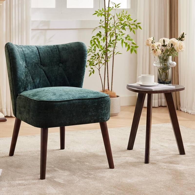 Modern Velvet Accent Chair for Living Room,Mid-Century Wingback Lounge Chair with Wood Legs - Green