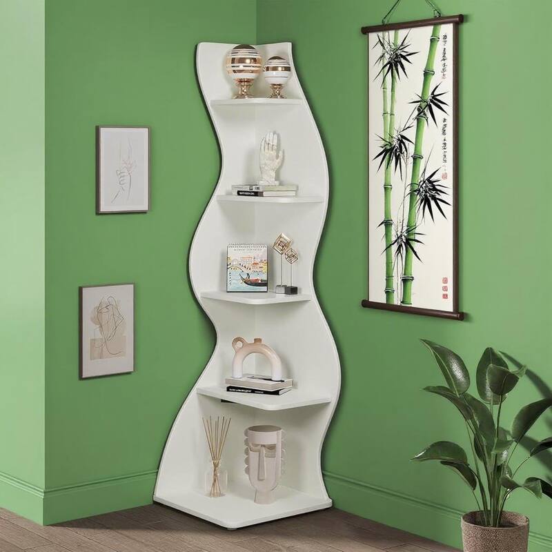 Modern 5-Tier Corner Shelf Unit with Adjustable Shelves for Living Room Office or Bedroom - 19.68” x 18.89” x 69.88”