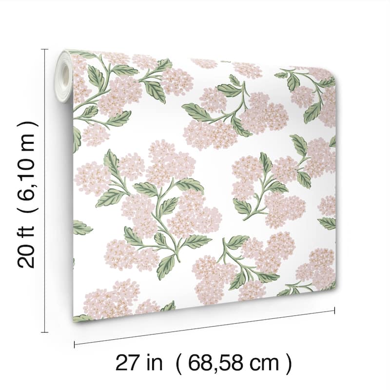 Rifle Paper Co. Hydrangea Pink and White Peel and Stick Wallpaper