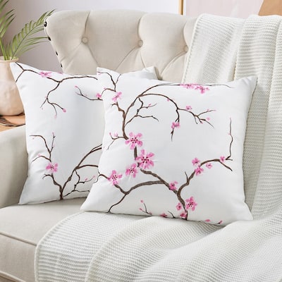 Embroidery Canvas Pillow Shell 2 Piece Set, Cherry Blossom, NO INSERT