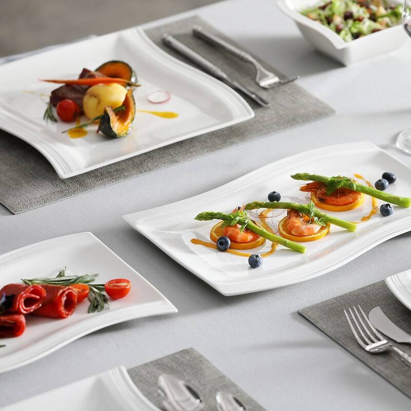 MALACASA Flora Wavy Modern Porcelain Dinnerware Set (Service for 6)