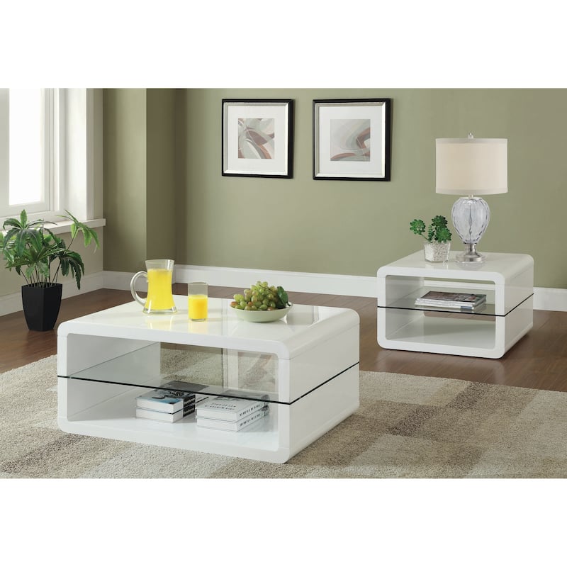 Modern Cube Design Living Room Accent Table Collection with Glass Shelf