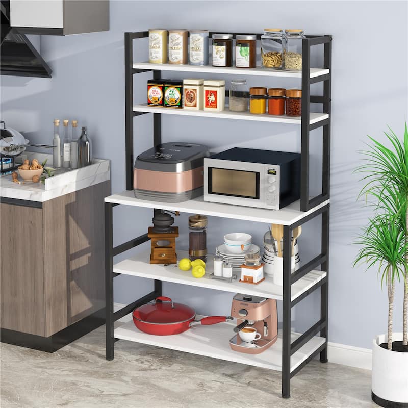 Brown/ Black 5-Tier Industrial Kitchen Bakers Rack Microwave Stand with Hutch,White Modern Kitchen Utility Storage Shelf